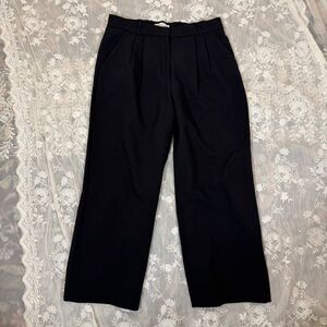 Abercrombie & Fitch Black Pleated Wide-Leg Trousers – High Rise | Cropped | Size